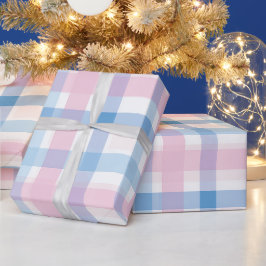Pastell Blau Rosa Süß Gingham Weiß Karomuster Geschenkpapier
