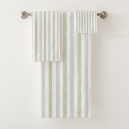 Pastell Blau-Sage-Grün Streifen Boho Farmhaus Badhandtuch Set