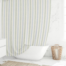 Pastell Blau-Sage-Grün Streifen Boho Farmhaus Duschvorhang