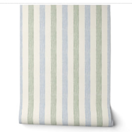 Pastell Blau-Sage-Grün-Streifen Boho-Farmhouse Tapete