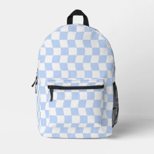 Pastell Blau Weiß Retro Schachbrettmuster Bedruckter Rucksack
