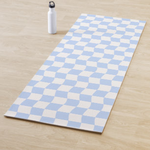 Pastell Blau Weiß Wellige Schachbrettmuster Yogamatte