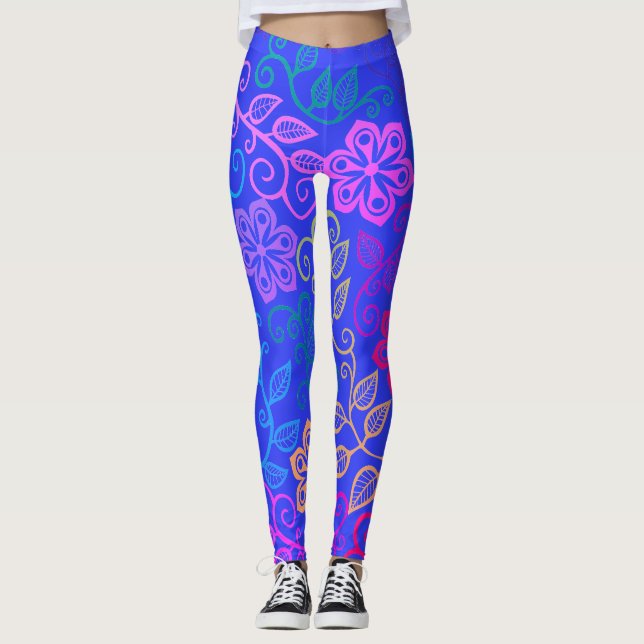 Pastell Blume Blau Leggings (Vorderseite)