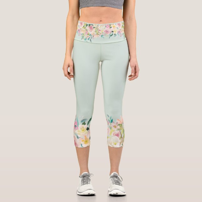 Pastell Blume Borders Capri Leggings (Vorderseite)