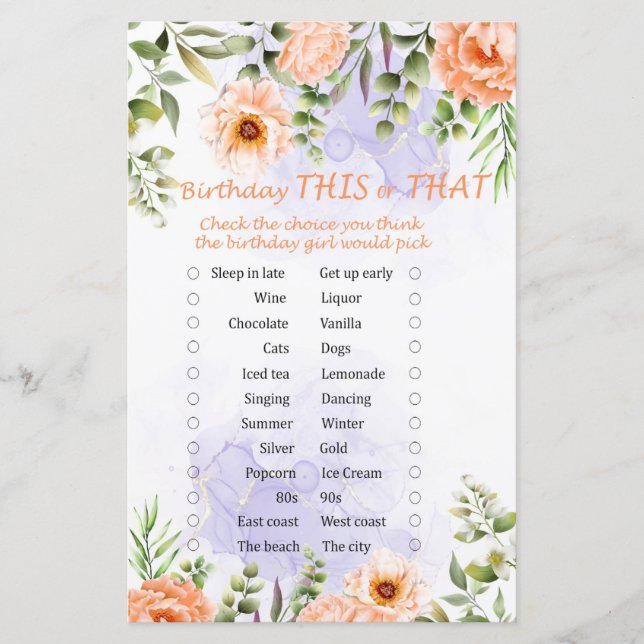 Pastell-Blume Geburtstag dieses oder jenes Spiel (Vorderseite)