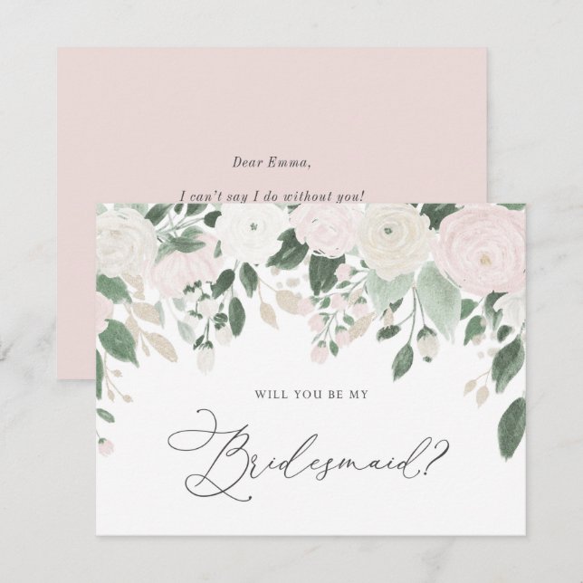 Pastell Blume Glitzer werden Sie meine Bridesmaid Einladung (Vorne/Hinten)