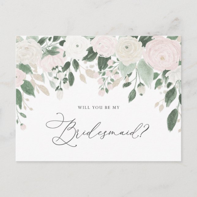 Pastell Blume Glitzer werden Sie meine Bridesmaid Einladungspostkarte (Vorderseite)
