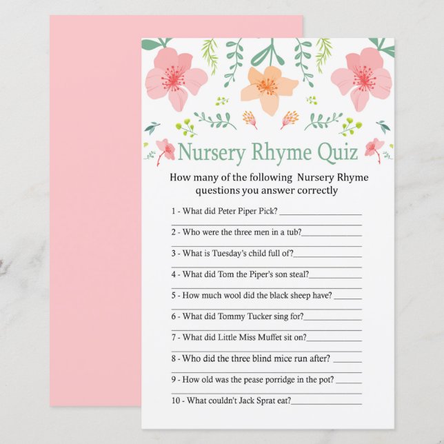 Pastell Blume Kinderzimmer Rhyme Quiz Kinderdusche (Vorne/Hinten)