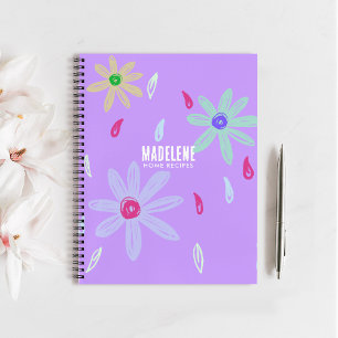 Pastell-Blume Name Monogram Lila Rezept Notizbuch