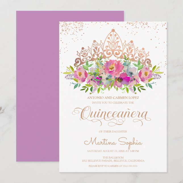 Pastell Blume Quinceanera Einladung (Vorne/Hinten)