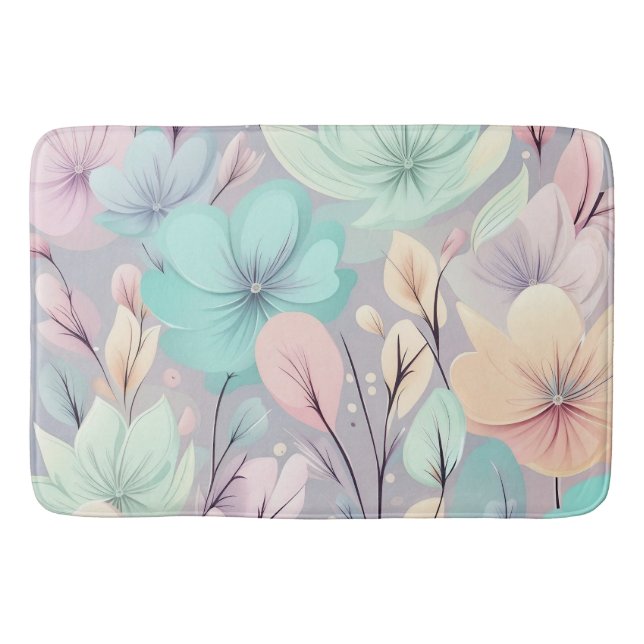 Pastell-Blume und Blätter im Lila Hintergrund Badematte (Vorderseite)