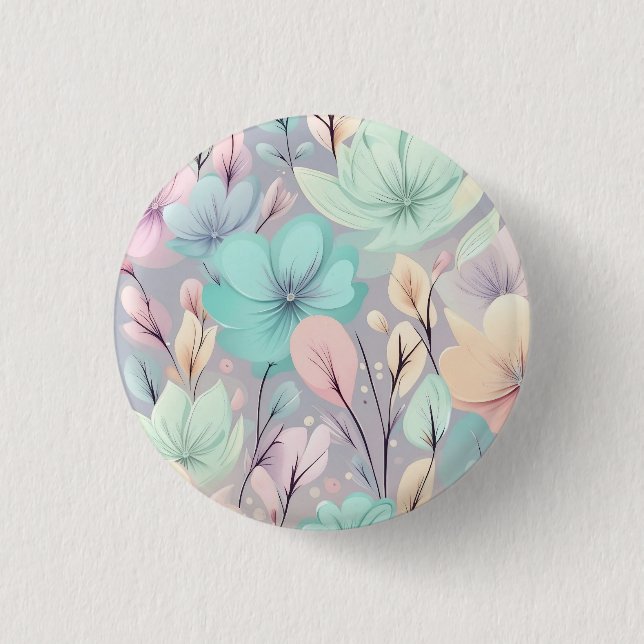 Pastell-Blume und Blätter im Lila Hintergrund Button (Vorderseite)