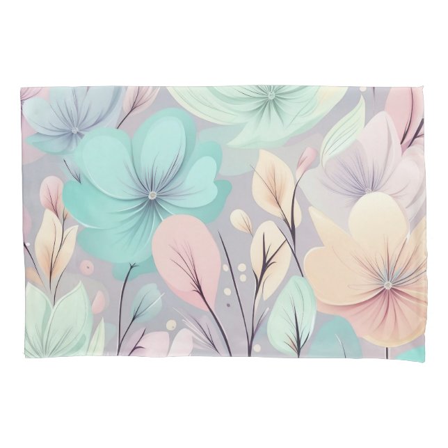 Pastell-Blume und Blätter im Lila Hintergrund Kissenbezug (Vorderseite)