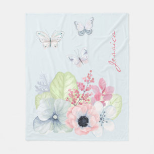 Pastell-Blume und Schmetterlinge Fleece Blanket