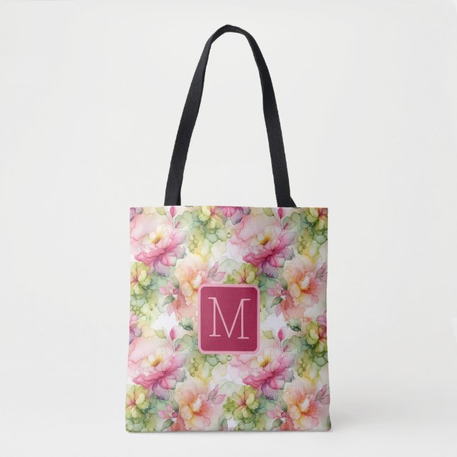 Pastell-Blumen Alkohol-Tinte Farbblock-Monogramm Tasche (Vorderseite)