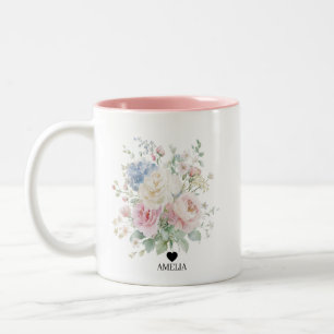 Pastell-Blumen-Aquarell-Hochzeit  Zweifarbige Tasse