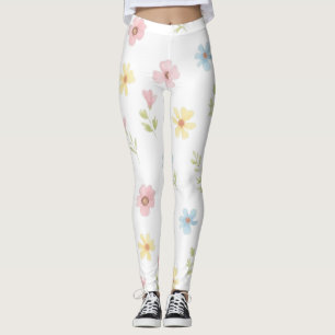 Pastell Blumen-Aquarell-Leggings - Boho Wildblume Leggings