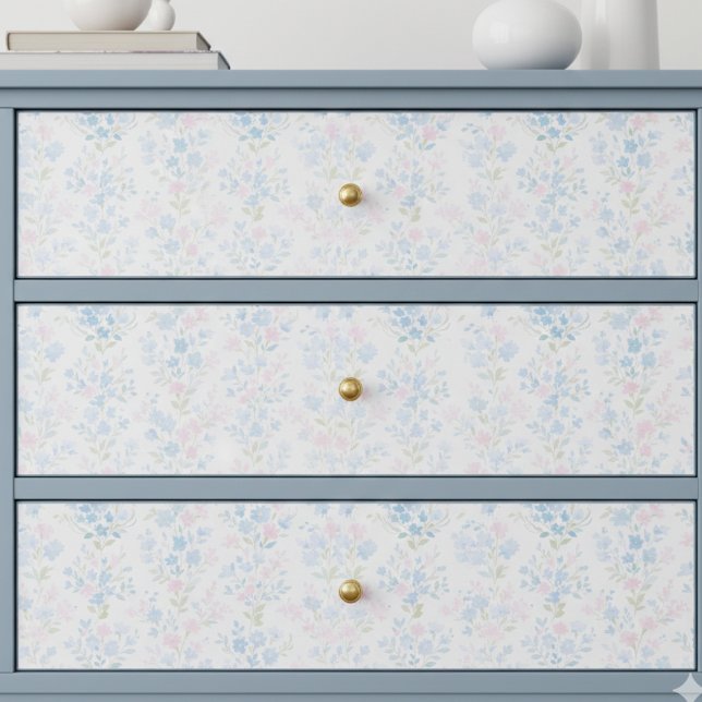Pastell Blumen Dekoratives Seidenpapier (preppy grandmillennial decoupage pink and blue floral tissue paper )