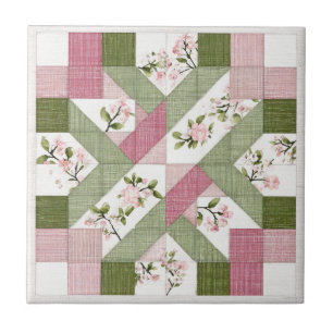 Pastell-Blumen-Geometrisches-Landhaus-Quilt-Muster Fliese