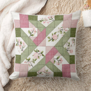 Pastell-Blumen-Geometrisches-Landhaus-Quilt-Muster Kissen
