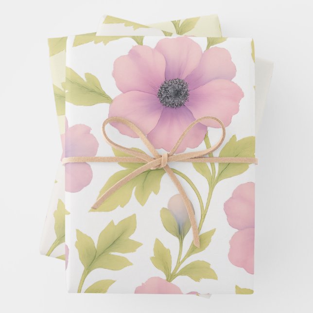 Pastell Blumen Geschenkpapier Set von 3 (Beispiel)