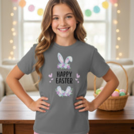 Pastell-Blumen-Hasenohren-Happy-Easter-T-Shirt T-Shirt