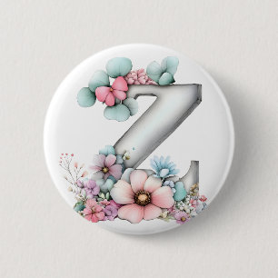 Pastell-Blumen-Initiale Z-Monogramm Button