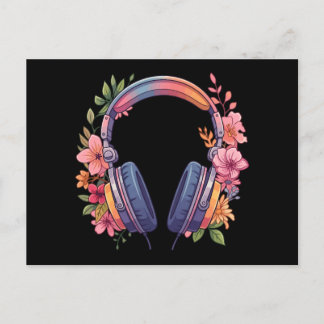 Pastell-Blumen-Kopfhörer Musikliebhaber Botanisch Postkarte