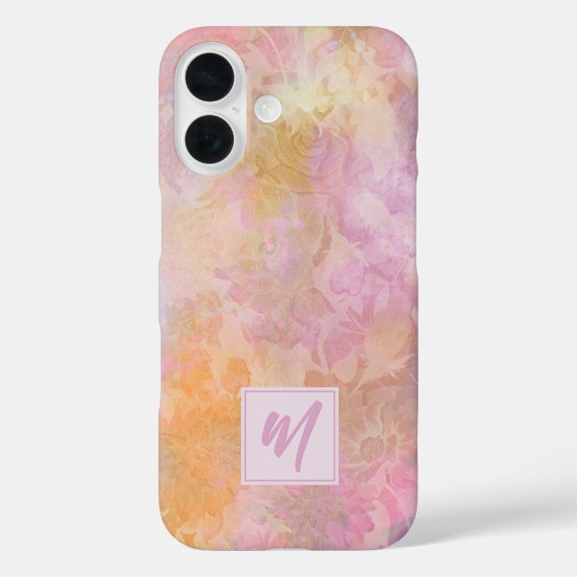 Pastell-Blumen mit schicker Schriftmonogramm iPhone 16 Hülle (Rückseite)