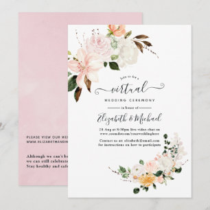 Pastell-Blumen-Online-Hochzeit Einladung