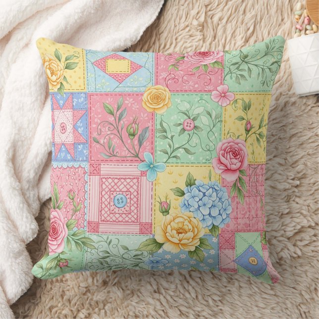 Pastell-Blumen-Patchwork-Picknick-Muster (10) Kissen (Decke)