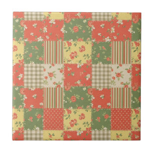 Pastell-Blumen-Patchwork-Picknick-Muster (2) Fliese