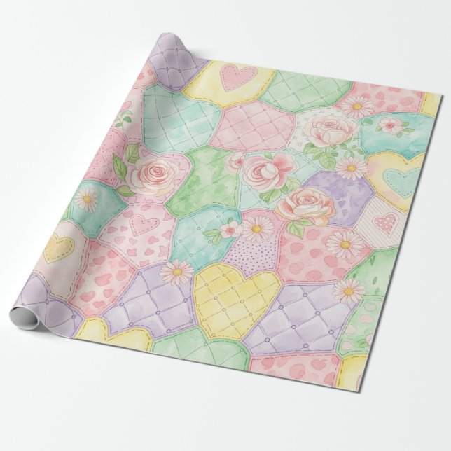 Pastell-Blumen-Patchwork-Picknick-Muster (4) Geschenkpapier (Ungerollt)