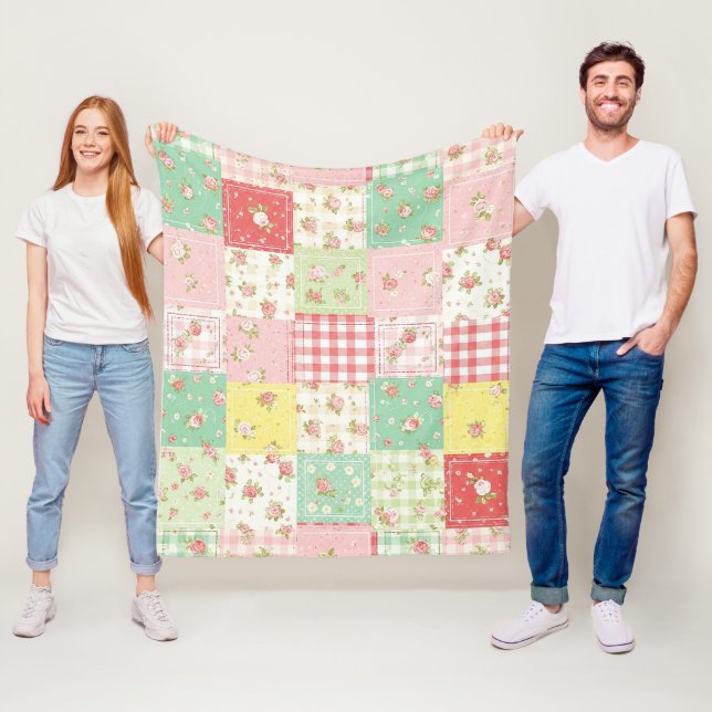 Pastell-Blumen-Patchwork-Picknick-Muster (5) Fleecedecke (Beispiel)