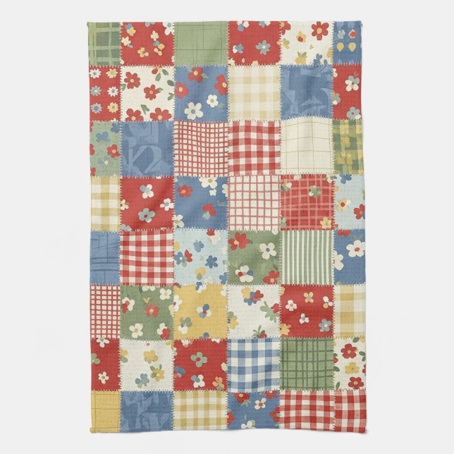 Pastell-Blumen-Patchwork-Picknick-Muster (8) Geschirrtuch (Vertikal)