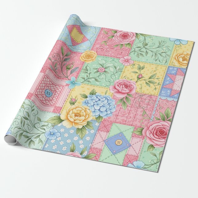 Pastell-Blumen-Patchwork-Picknick-Muster (9) Geschenkpapier (Ungerollt)