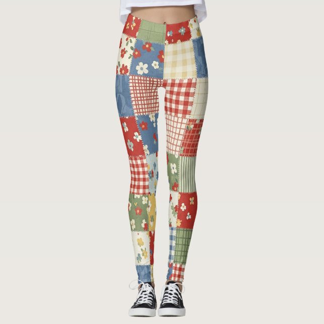 Pastell-Blumen-Patchwork-Picknick-Muster (9) Leggings (Vorderseite)