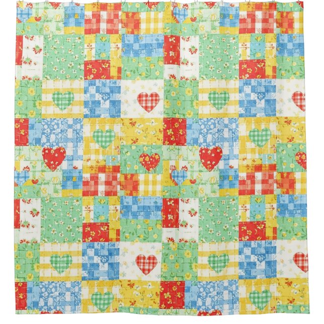 Pastell-Blumen-Patchwork-Picknick-Muster Duschvorhang (Vorderseite)