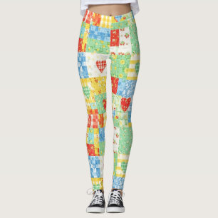 Pastell-Blumen-Patchwork-Picknick-Muster Leggings