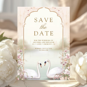 Pastell-Blumen-Romanische-Schwäne-Indische-Hochzei Save The Date