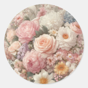 Pastell Blumen Shabby Chic Rose Florale Hochzeit Runder Aufkleber