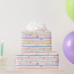 Pastell Blumen Streifen Braut Baby Shower Mädchen Geschenkpapier