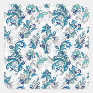 Pastell-Blumen-Strichmuster im Vintage-Stil. Quadratischer Aufkleber