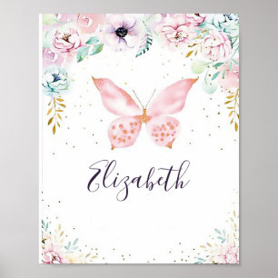 Pastell-Blumen- und Schmetterlings-Baby   Poster