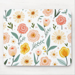 Pastell-Blumengarten-Botanische Grafik-Kunst Mousepad