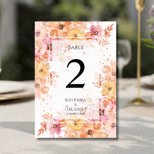 Pastell-Blumengarten Botanische Romantik-Hochzeit Tischnummer