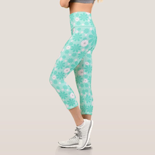 Pastell-Blumenmuster MINT Capri Leggings (Links)
