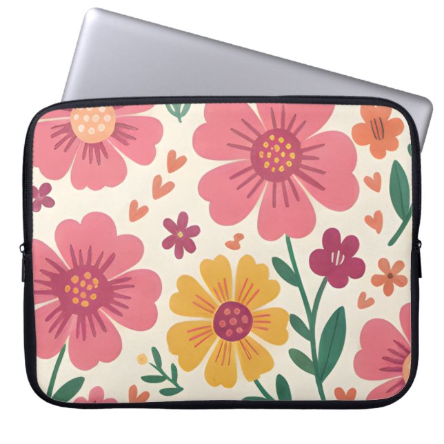 Pastell-Blumenmuster mit Charme Laptopschutzhülle (Vorderseite)