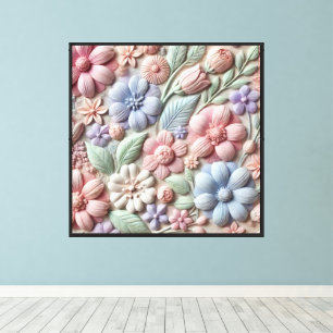 Pastell-Blumenrelief-Wandkunst Leinwanddruck