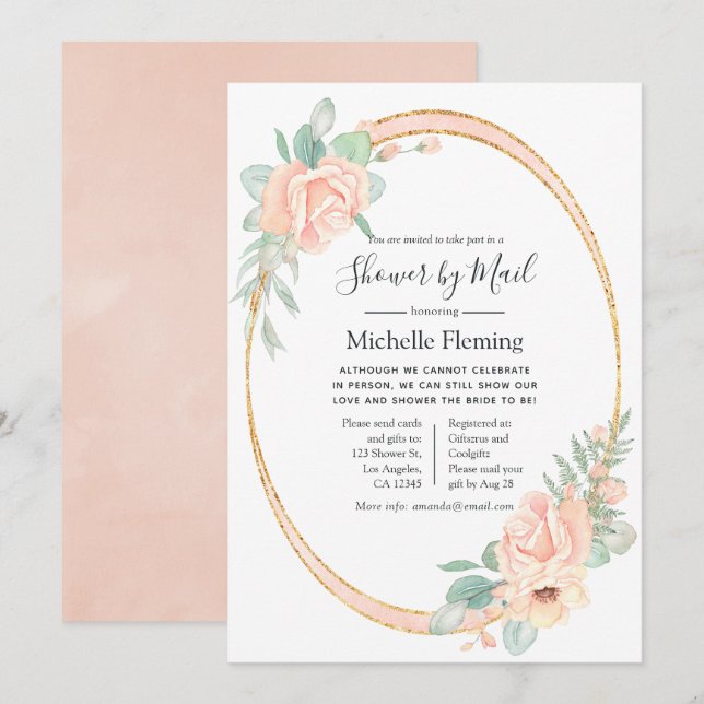 Pastell Blush Floral Baby oder Brautparty per Mail Einladung (Vorne/Hinten)